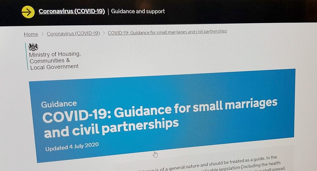 Covid-19 Guidance for small marriages and civil partnerships
