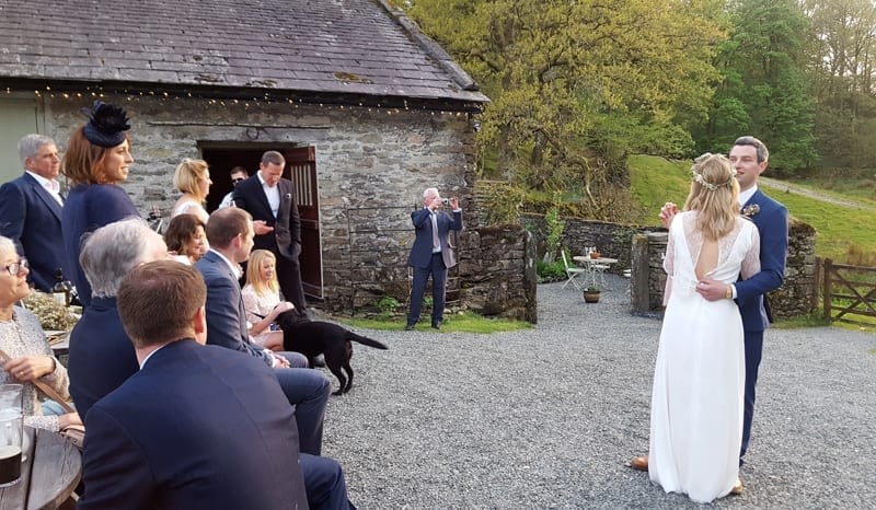 Alfresco-first-dance-as-thhe-sun-goes-down-over-Rydal