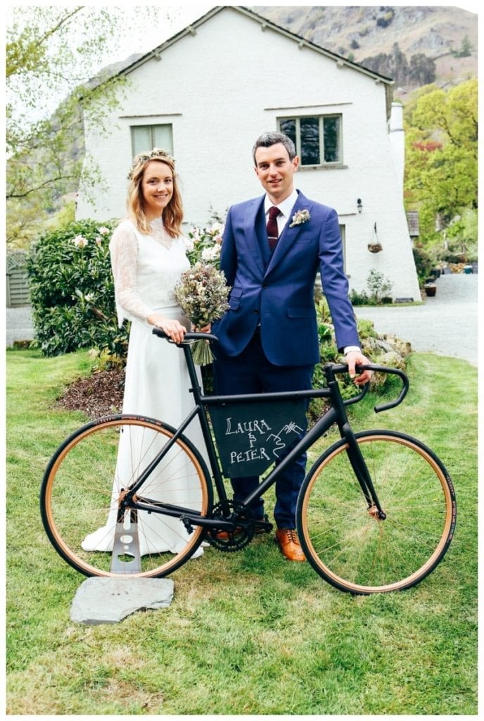 Outdoor-wedding-Bride-and-Groom-with-bike