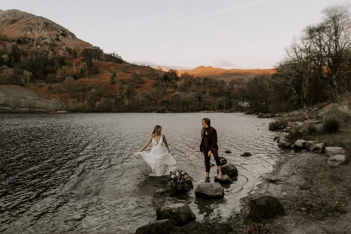 Couple-in-Rydal-Water-After-Cote-How-Elopement-Wedding