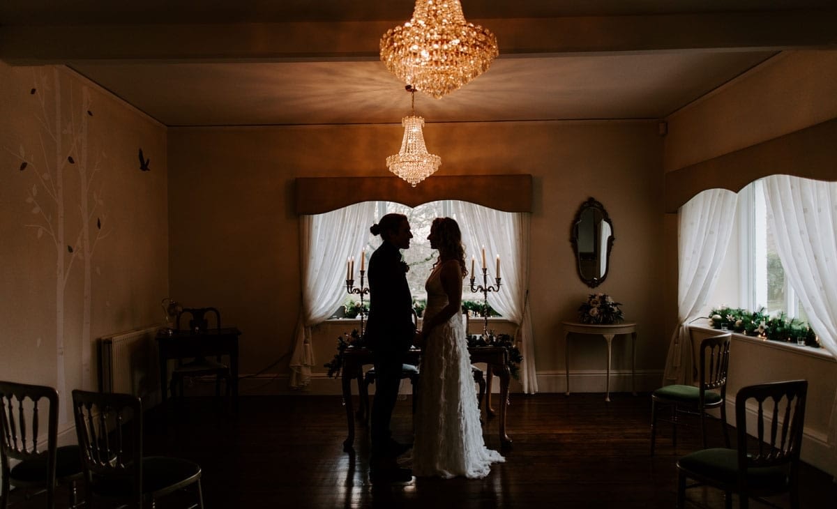 Wedding Couple in Silhouette at Lake District wedding Venue