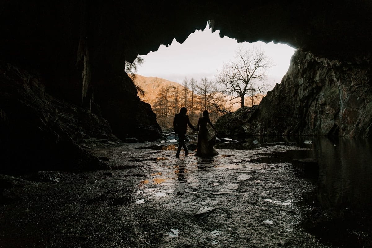 Wedding Couple in Rydal Caves Lake District Adventure Wedding