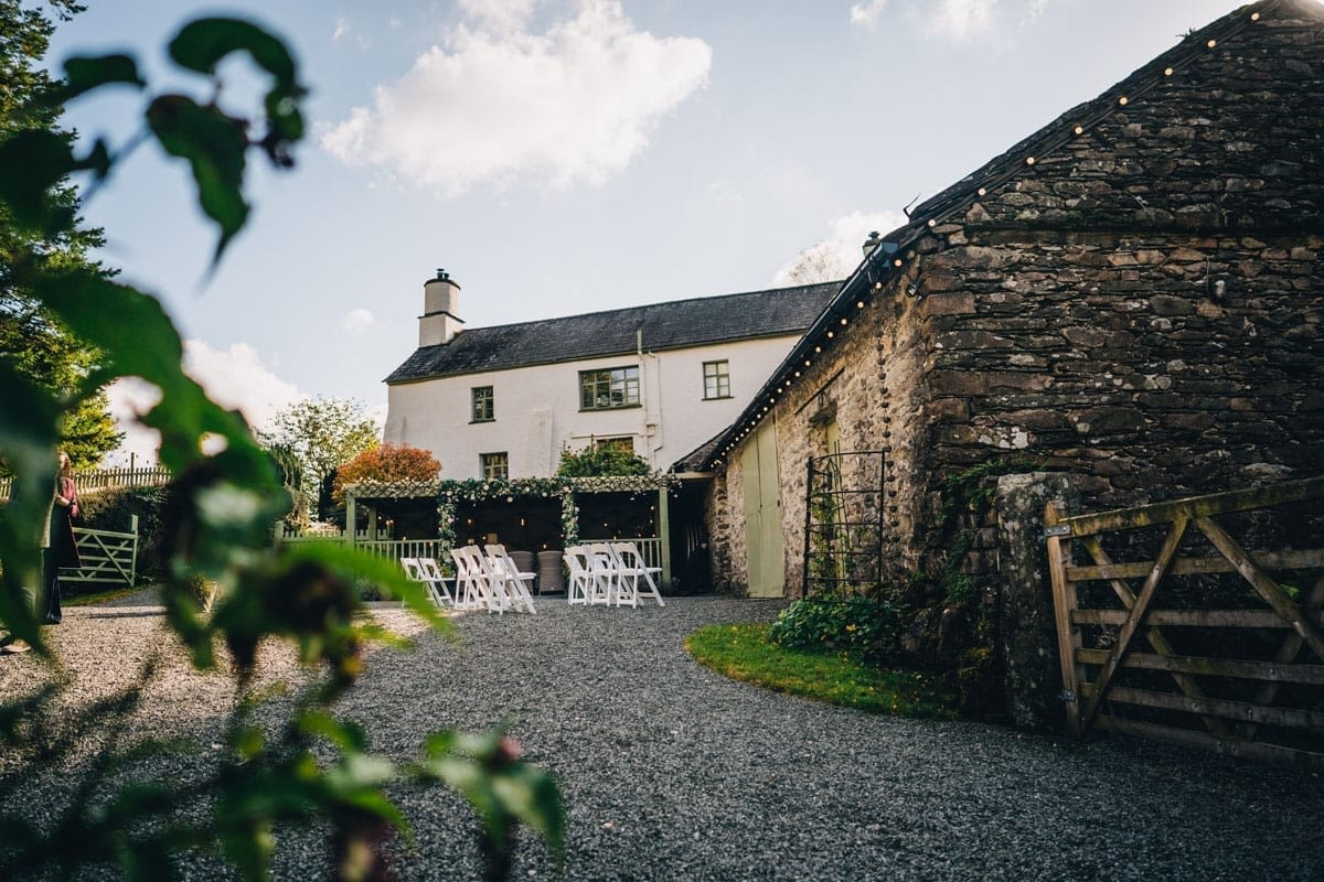 White house and slate Wedding Barn at Cote How in The Lakes