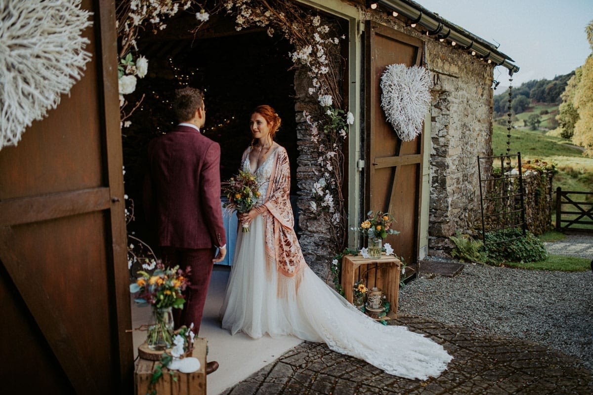 Wedding ceremony outside the barn at Cote How