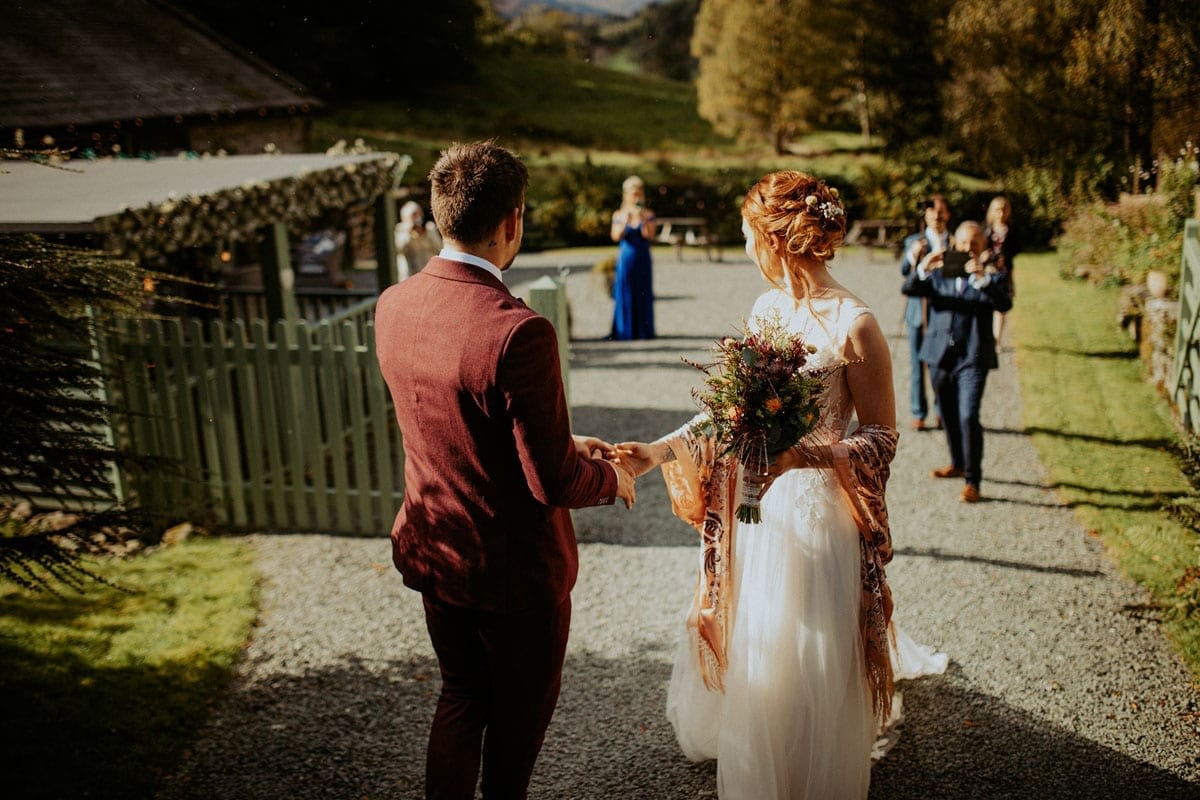 Wedding couple ready for their al fresco wedding