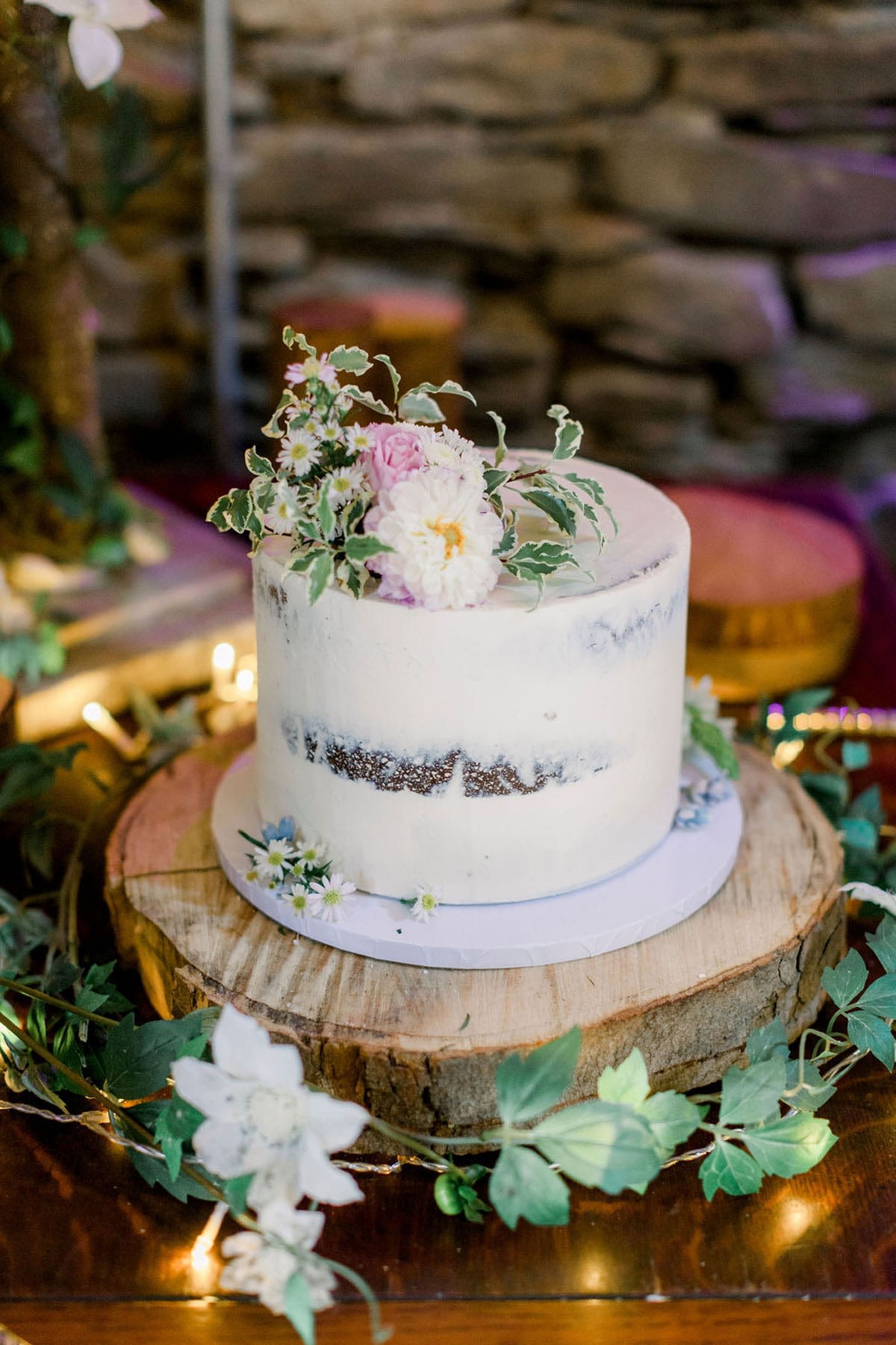 Chocolate fudge naked wedding cake for small family wedding