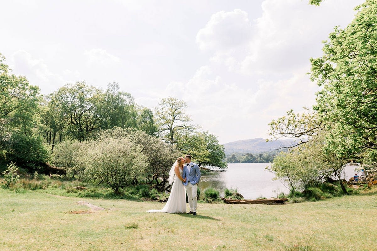 Wedding Couple at Small Lake Side Wedding Venue