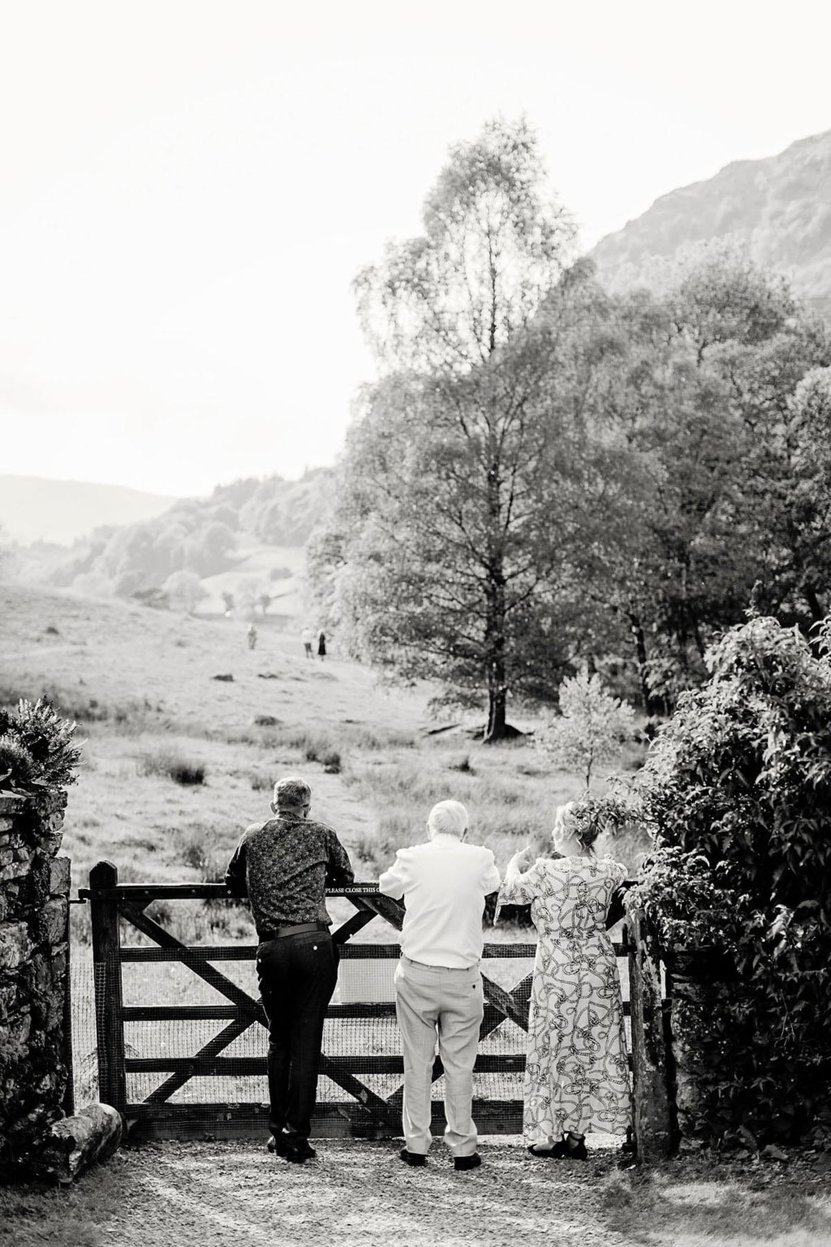 Wedding guests looking over the fence at lakeland venue