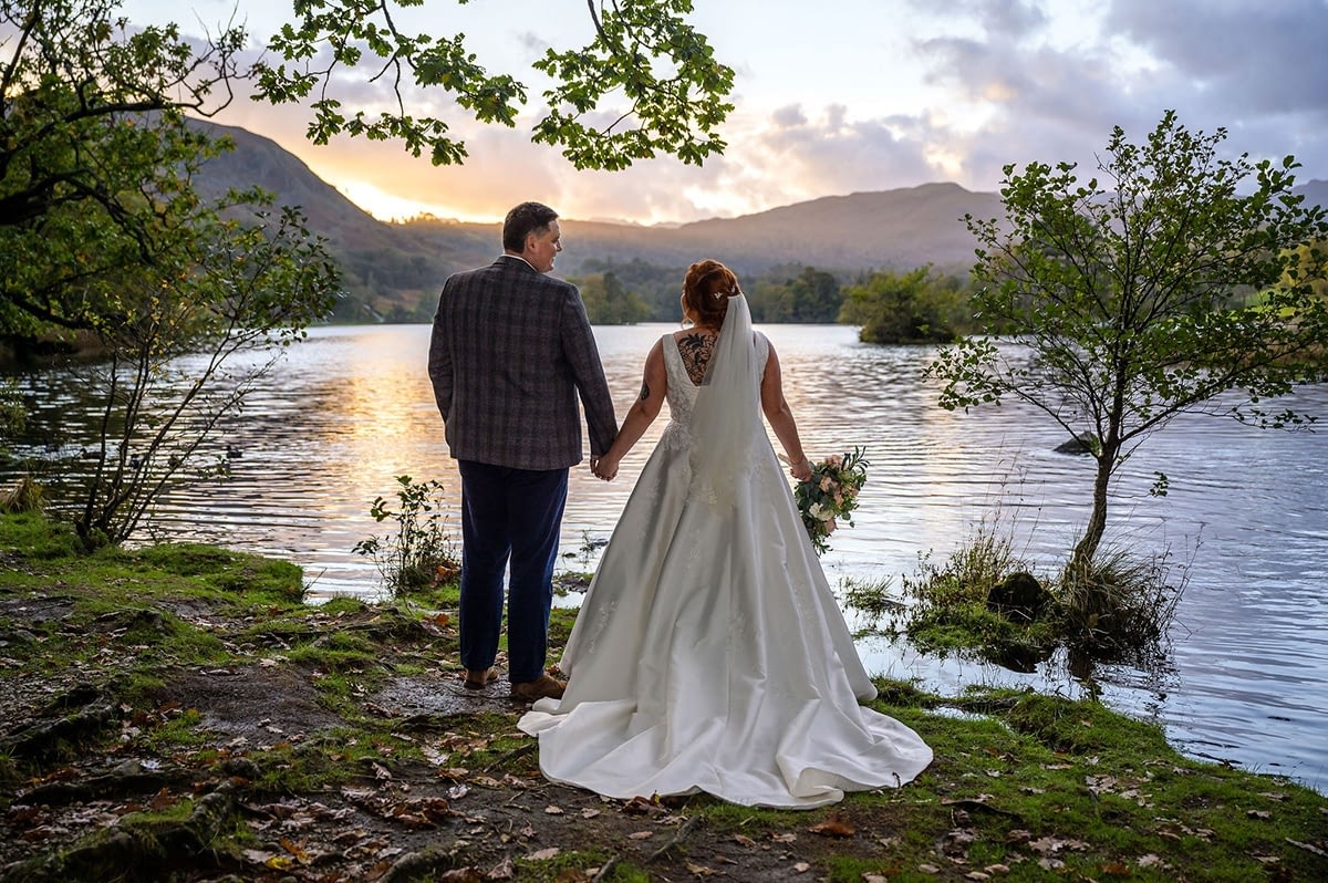 Wedding couple overlooking Rydal Water