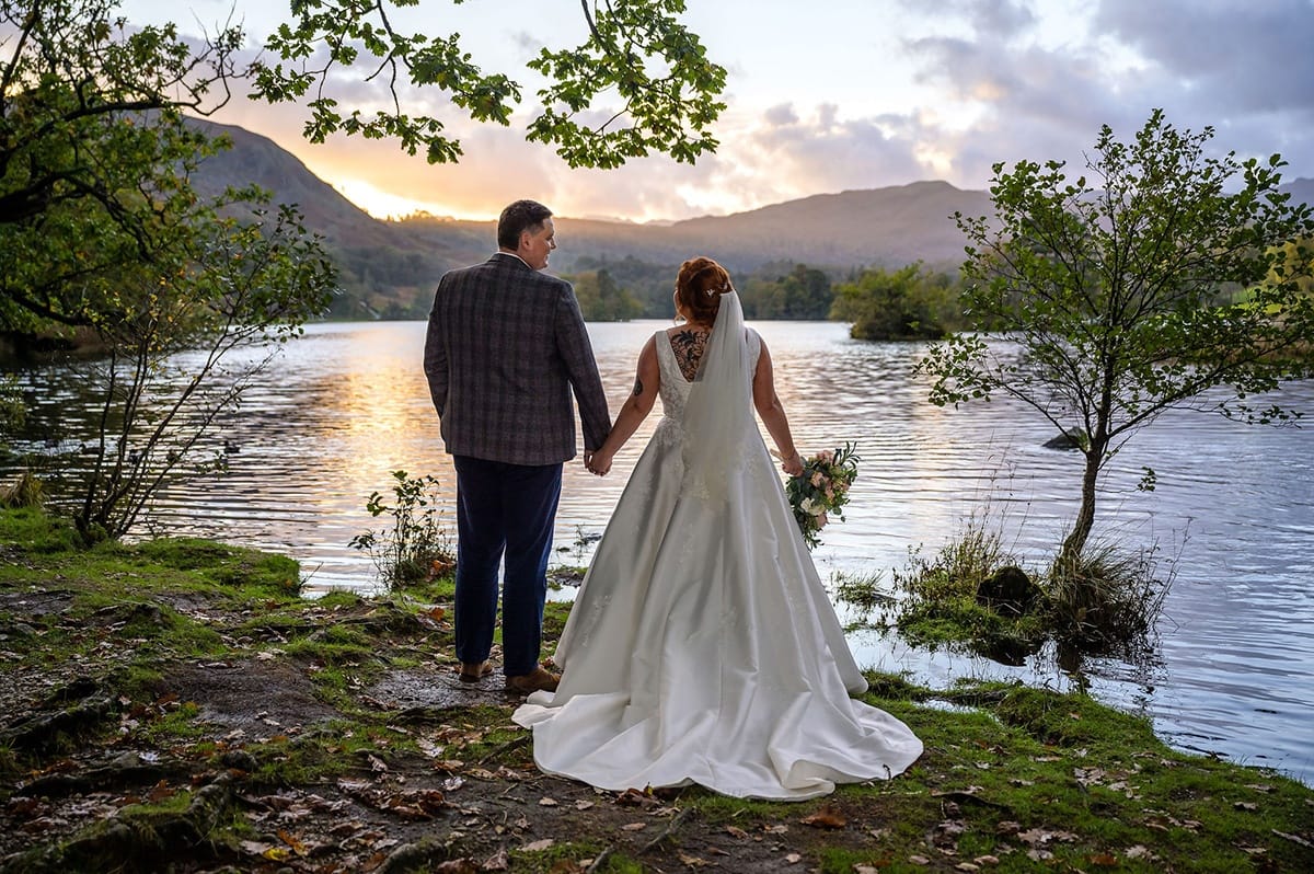 Wedding couple overlooking Rydal Water