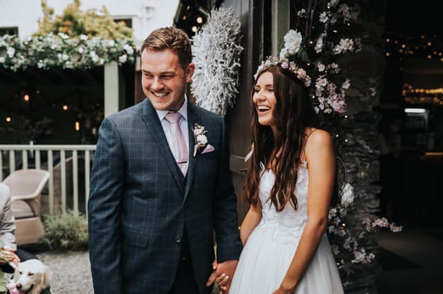 Best wedding venue New Mr and Mrs after outdoor wedding ceremony at Cote How