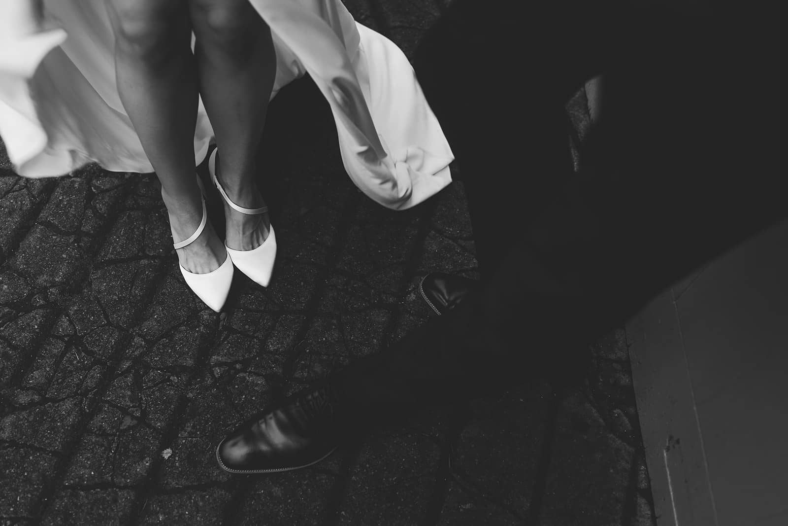 Wedding couples heels and shoes in black and white