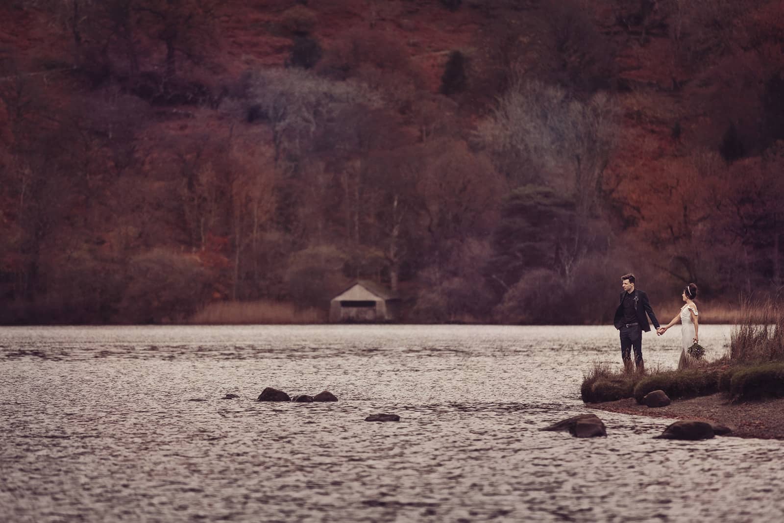 Autumnal trees and Cote How boat house