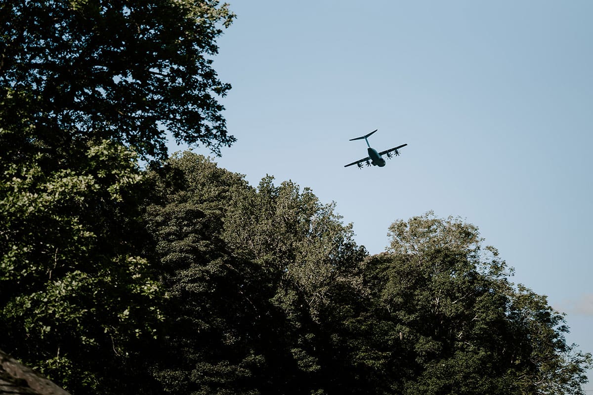 Plane flying over Cote How in Rydal after wedding ceremony