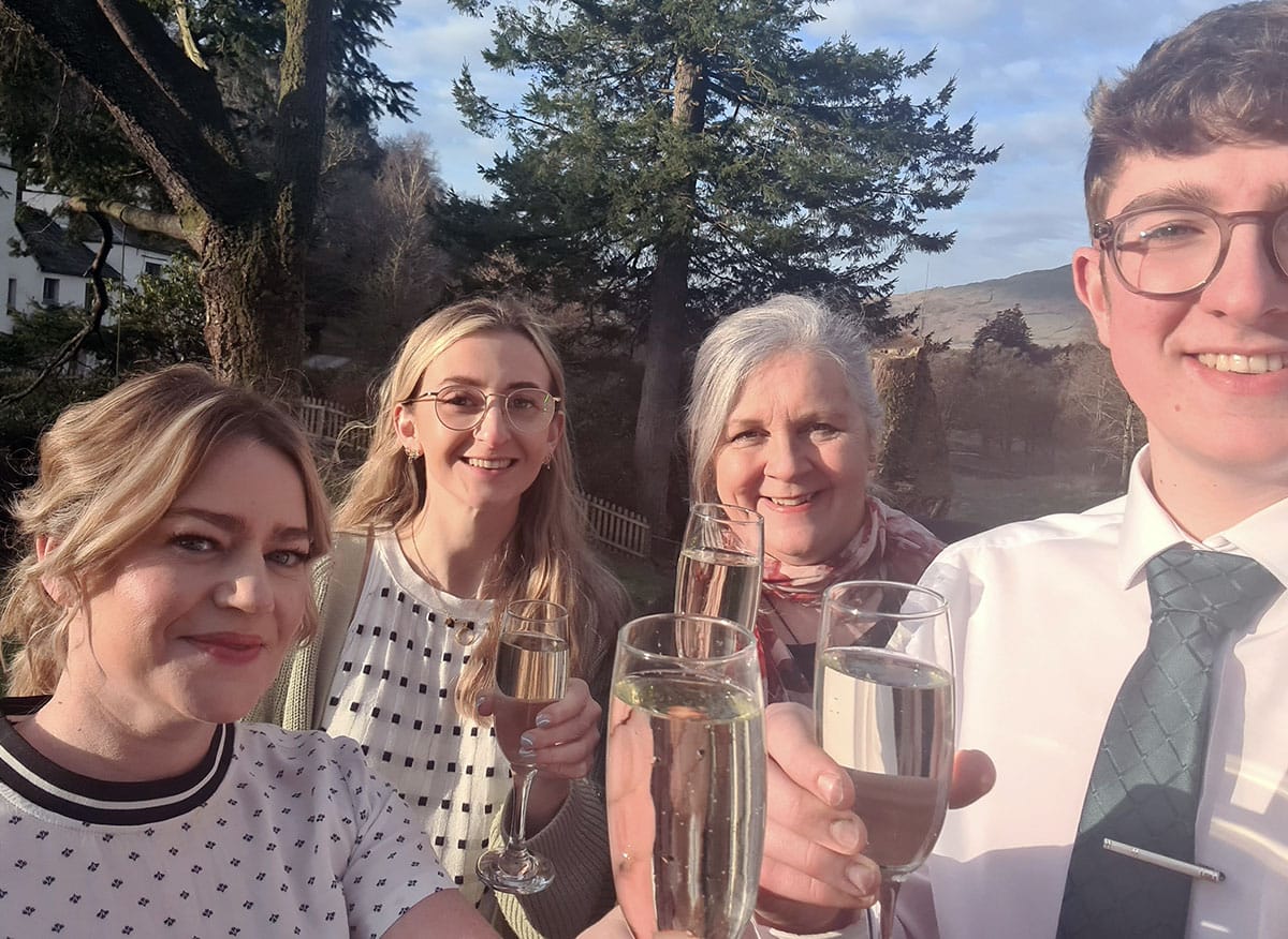 Team Toast on the hill at Cote How Small Lake District Wedding Venue